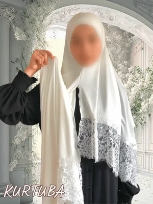 Instant Hijab - White - Straight With Lace - Havva Collection