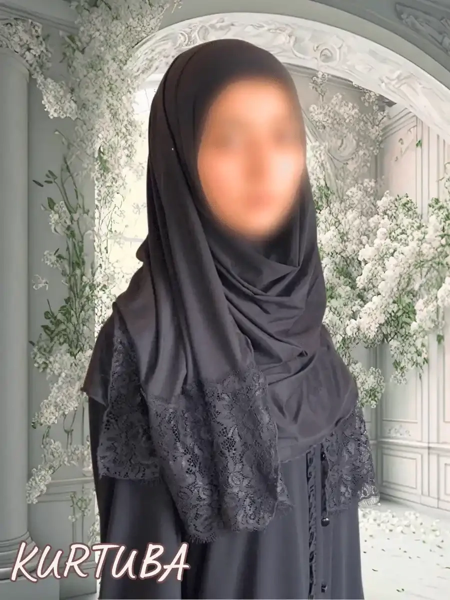 Instant Hijab - Black - Straight With Lace - Havva Collection