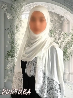 Instant Hijab - White - Straight With Lace - Havva Collection