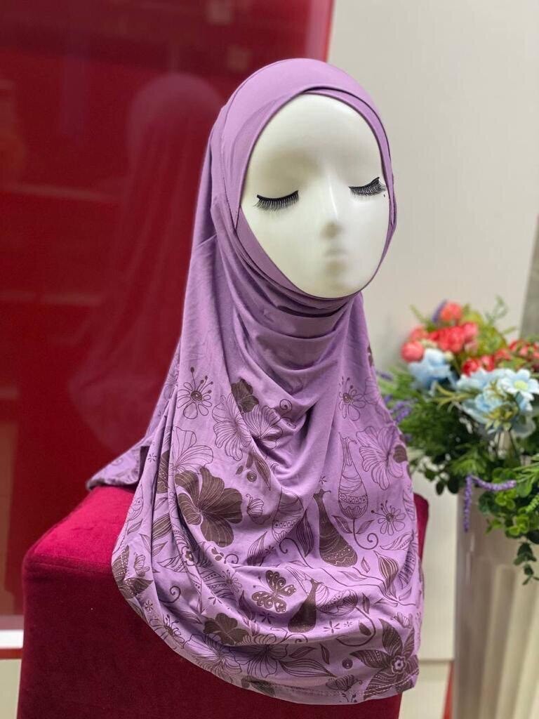 Instant Hijab Ready to Wear - Mauve Floral Print - Sumaya Collection