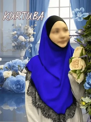 Instant Hijab Ready-to-Wear - Crepe Muslin - Lace - Blue -Amina Collection