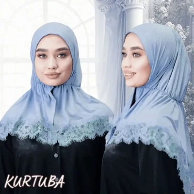 Hijab With Lace - Blue Denim - Collection Angelina