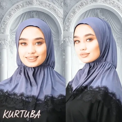 Hijab With Lace - Gray - Collection Angelina