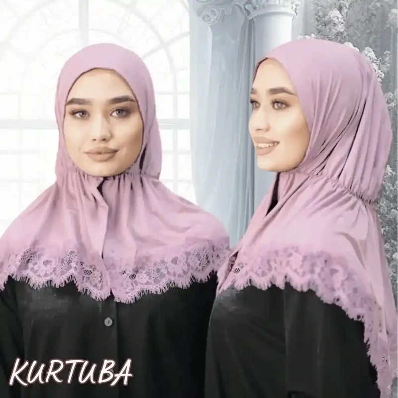 Hijab avec dentelle - Rose - Collection Angelina
