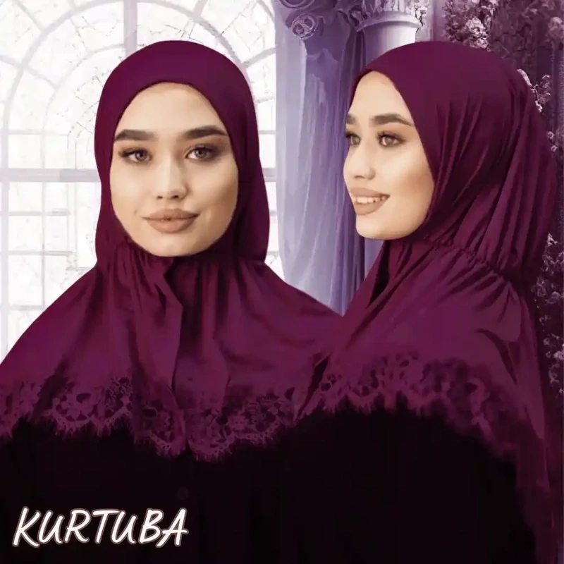 Hijab avec dentelle - Bordeaux - Collection Angelina
