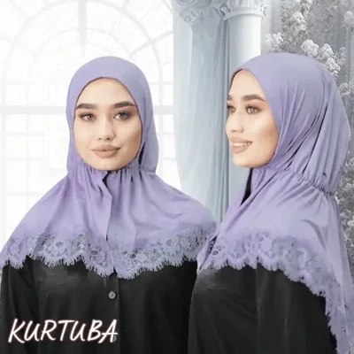 Hijab With Lace - Blue Topaz Cornflower - Collection Angelina