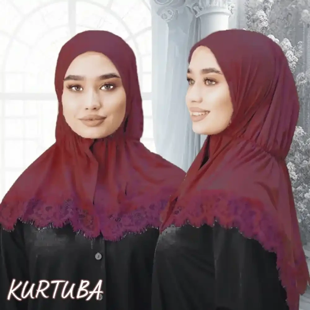 Hijab With Lace - Burgundy - Collection Angelina, Color: Burgundy