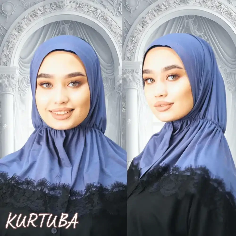 Hijab With Lace - Blue-Gray - Collection Angelina, Color: Gray blue
