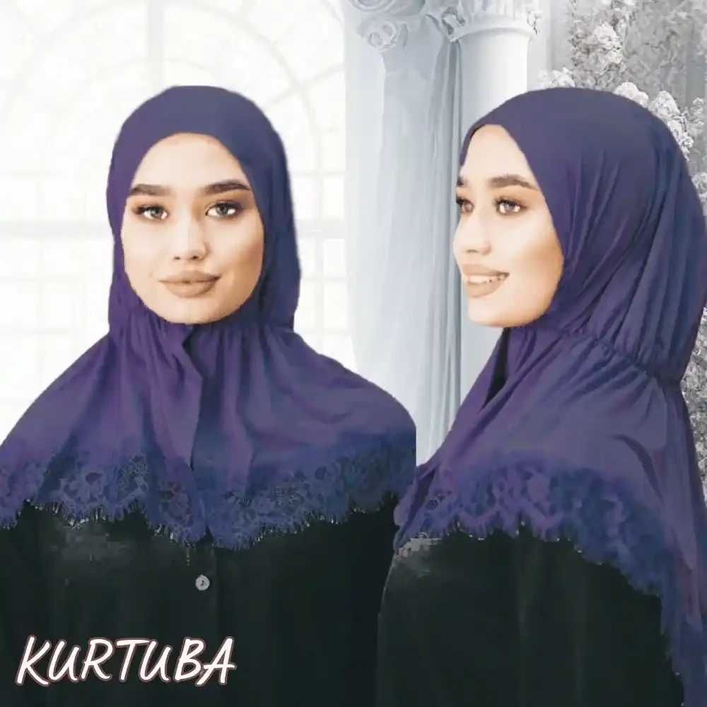Hijab With Lace - Navy Blue - Collection Angelina, Color: Navy Blue