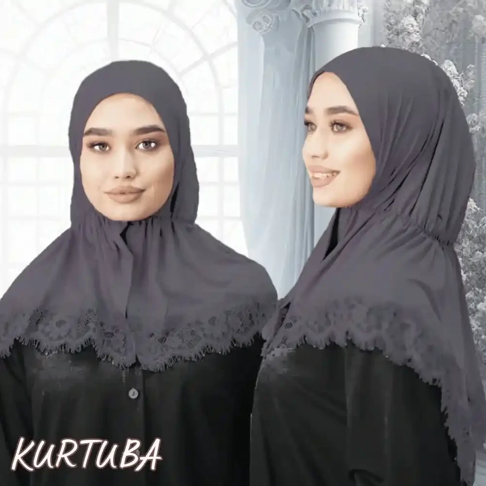Hijab With Lace - Dark Gray - Collection Angelina, Color: Dark Gray