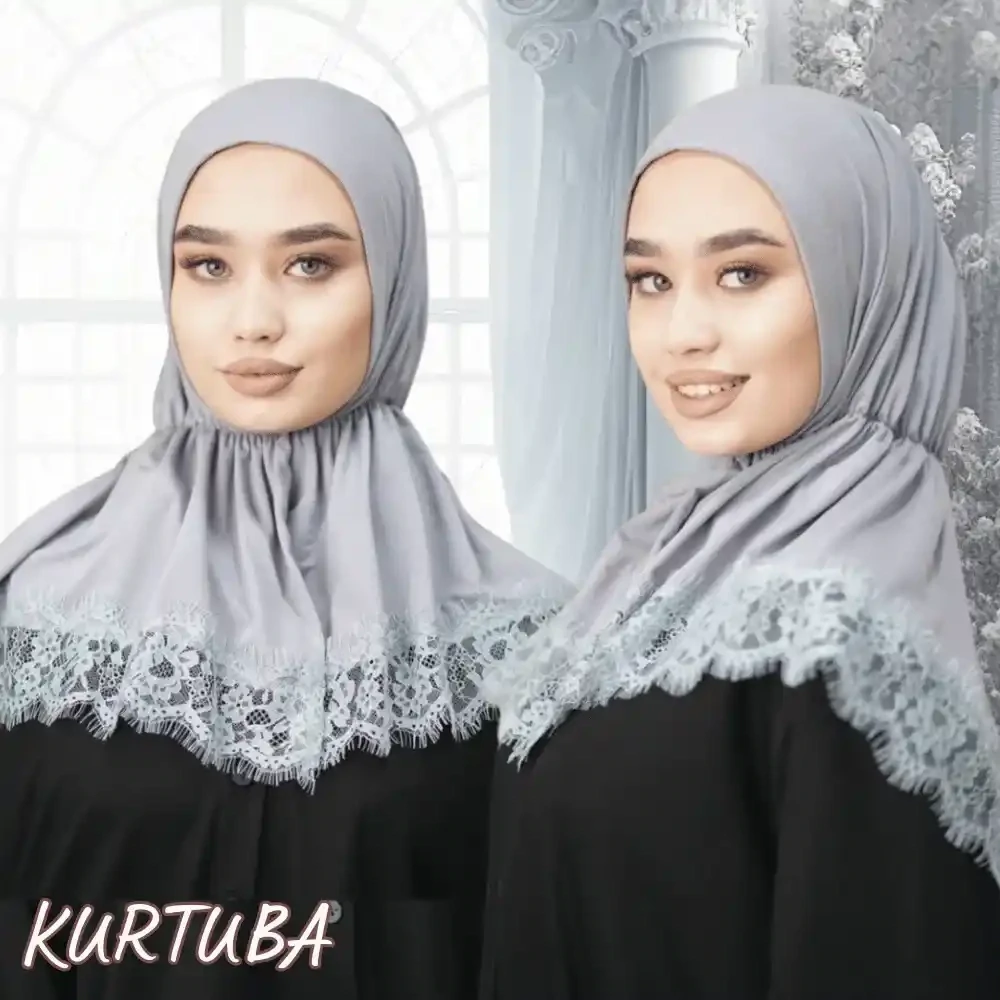 Hijab With Lace - Gray Light - Collection Angelina, Color: Light Gray