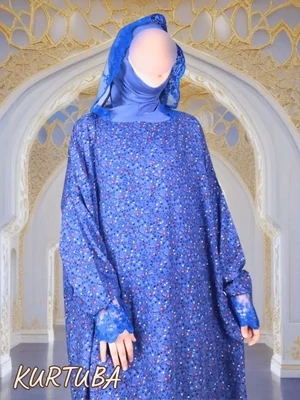 Prayer Abaya Blue Floral Pattern Rayhana