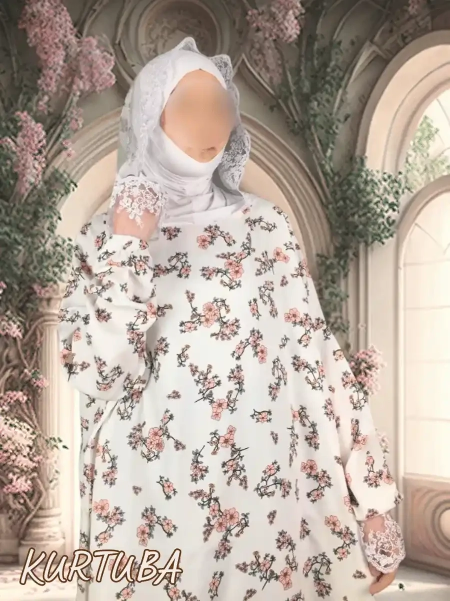 Prayer Abaya Rayhana White Floral Print