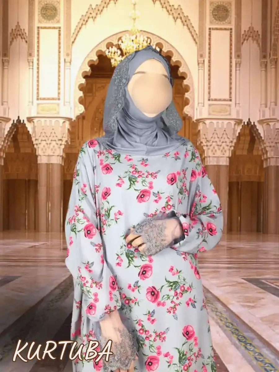 Prayer Abaya Rayhana Gray Floral Print