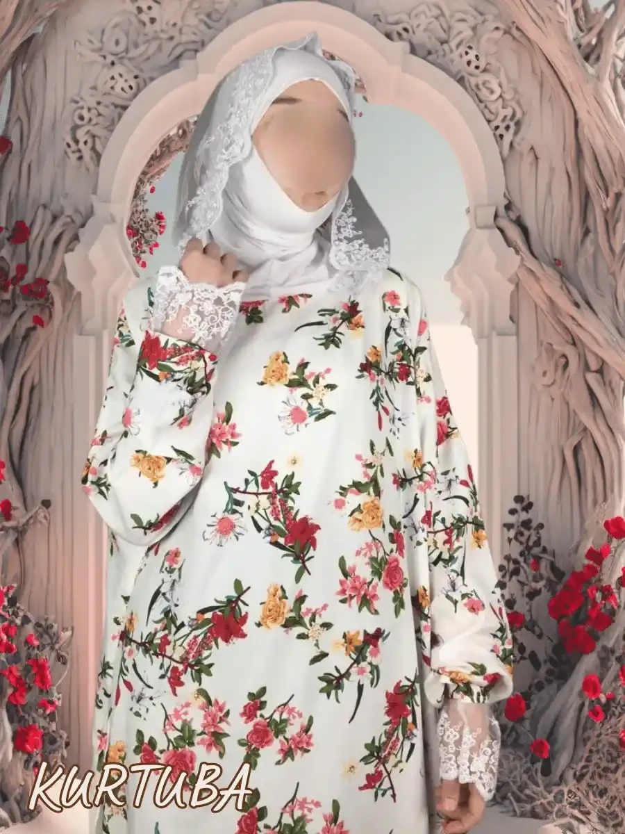 Prayer Abaya Rayhana White Floral Print