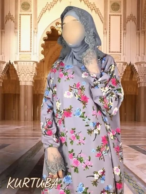 Prayer Abaya Rayhana Gray Floral Print