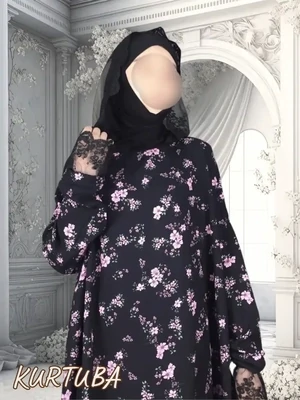 Prayer Abaya Black Floral Print Rayhana Prayer Abaya Black Floral Print Rayhana