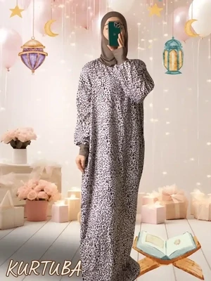 Prayer Dress Gray Leopard Hafsa