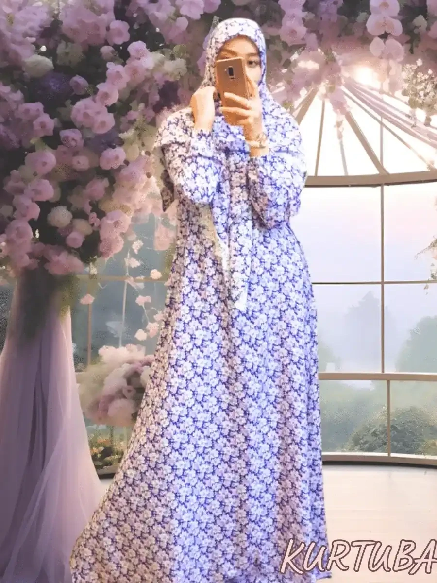 Abaya With Scarf Mauve Floral Print Aisha
