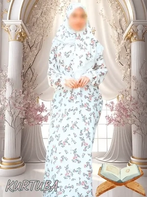 Abaya With Scarf White Floral Print Fatiha