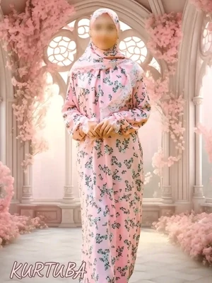Abaya With Scarf Pink Floral Print Fatiha
