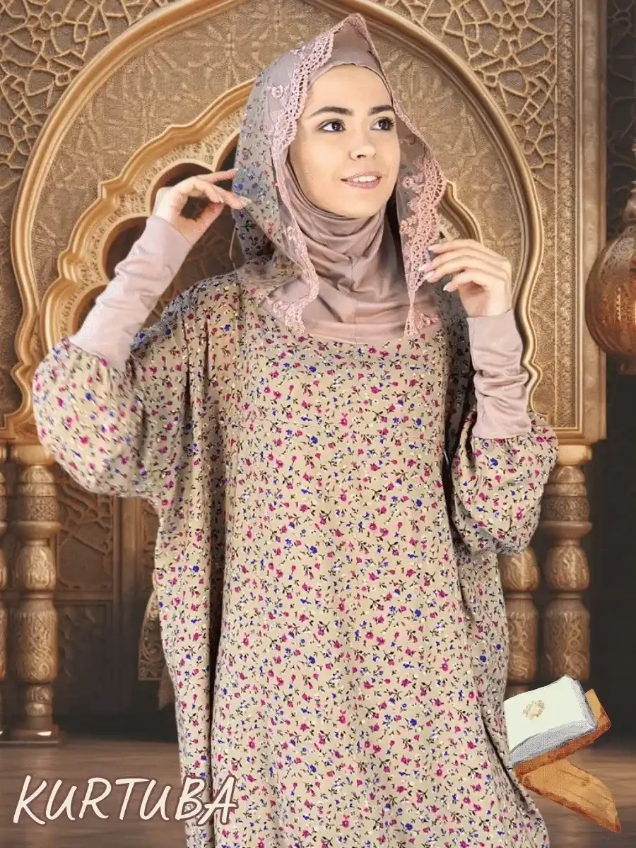 Prayer Dress Beige Floral Print Ainur