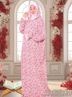 Abaya White Red Floral Print Suneta