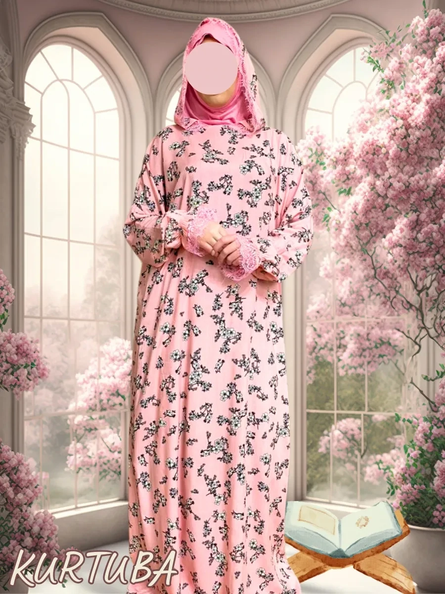 Abaya Pink Floral Print Suneta