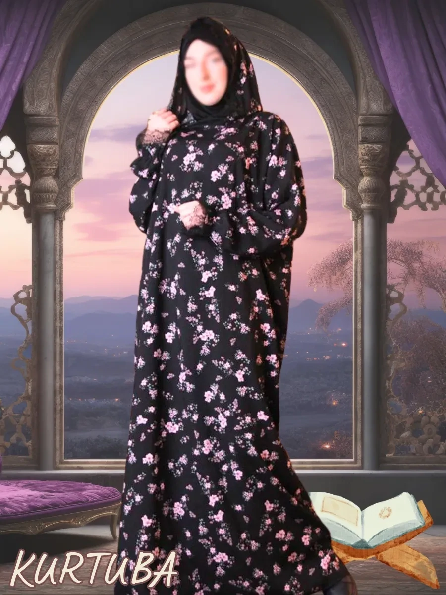 Abaya Black Floral Print Suneta
