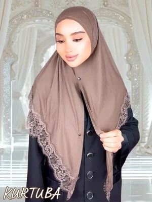 Scarf With Lace - Brown - Amira Collection
