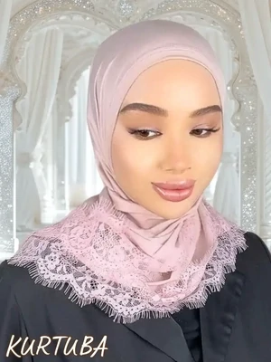 Scarf With Lace - Beige - Collection Amira
