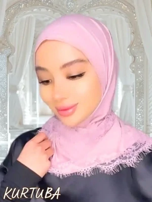 Scarf With Lace - Pink Powder - Amira  Collection