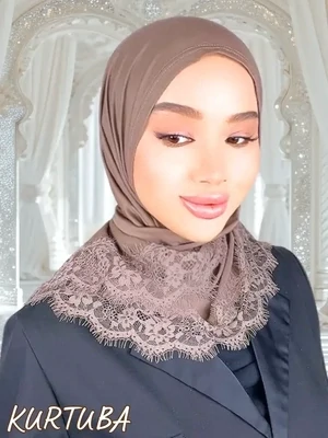 Scarf With Lace - Brown - Amira Collection