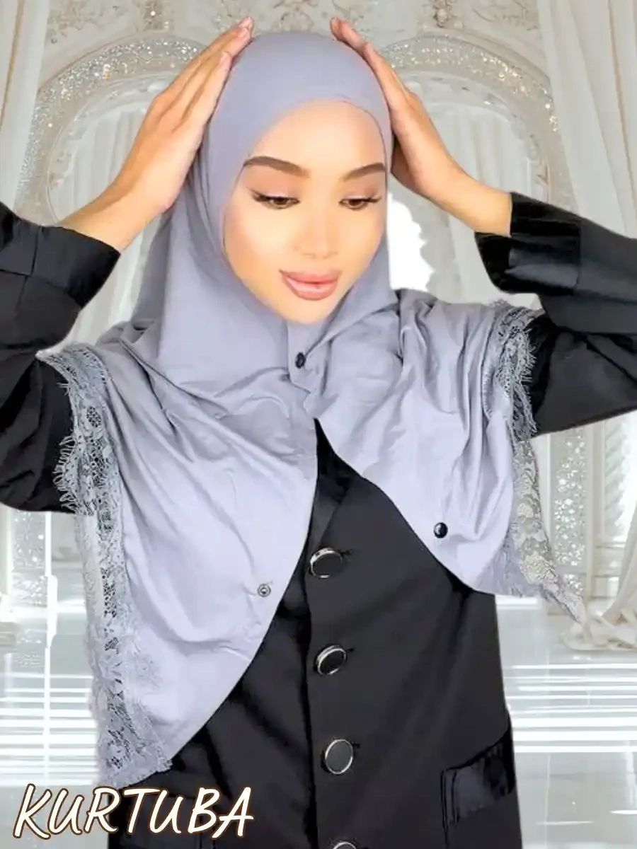Scarf With Lace - Gray - Amira Collection, Color: Gray