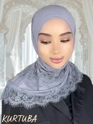 Scarf With Lace - Gray - Amira Collection