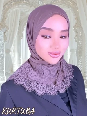 Foulard avec dentelle - Mauve - Collection Amira