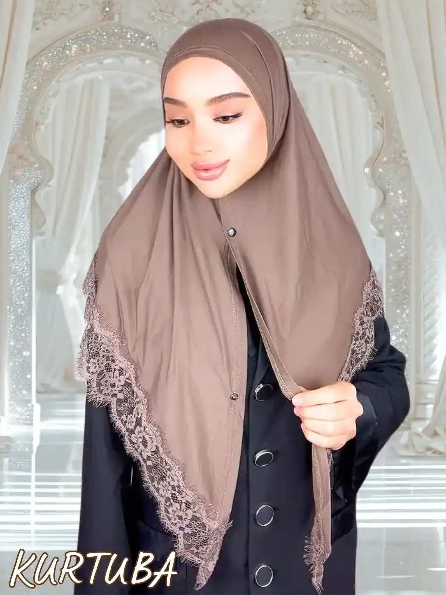 Scarf With Lace - Brown - Amira Collection, Color: Brown