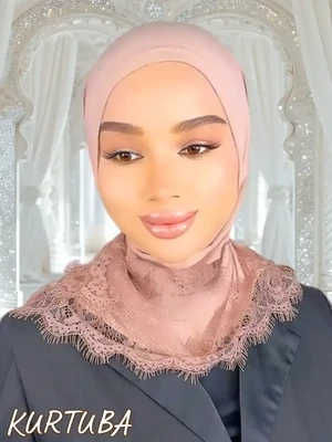 Scarf With Lace - Beige Pink - Collection Amira