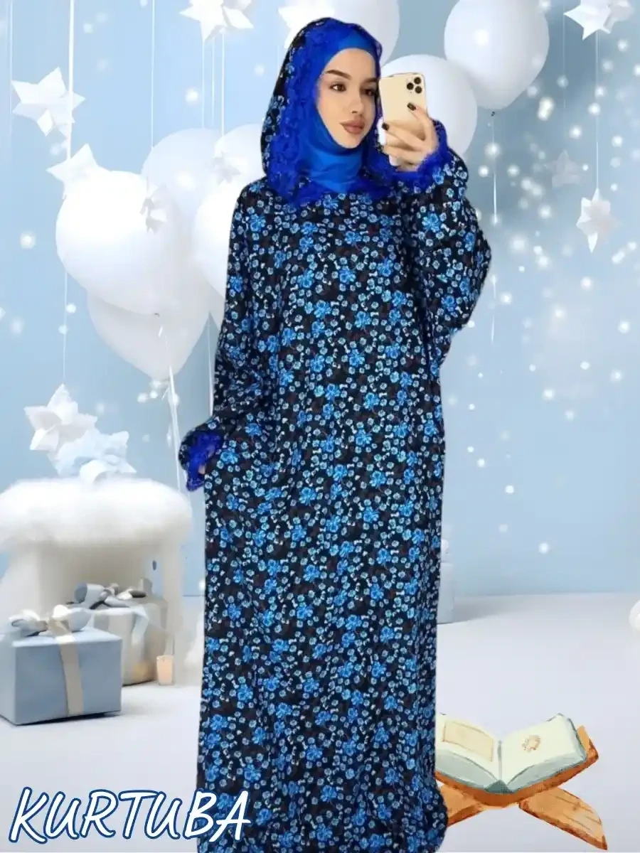 Abaya With Hood Black Floral Print Shahinia