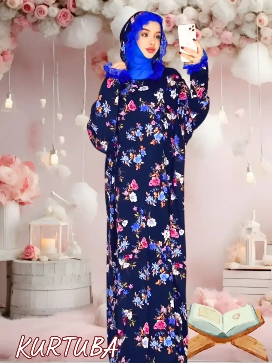 Abaya With Hood Black Floral Pattern Shahinia