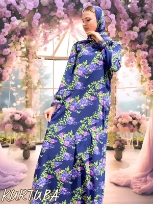 Abaya With Scarf Blue Mauve Anika