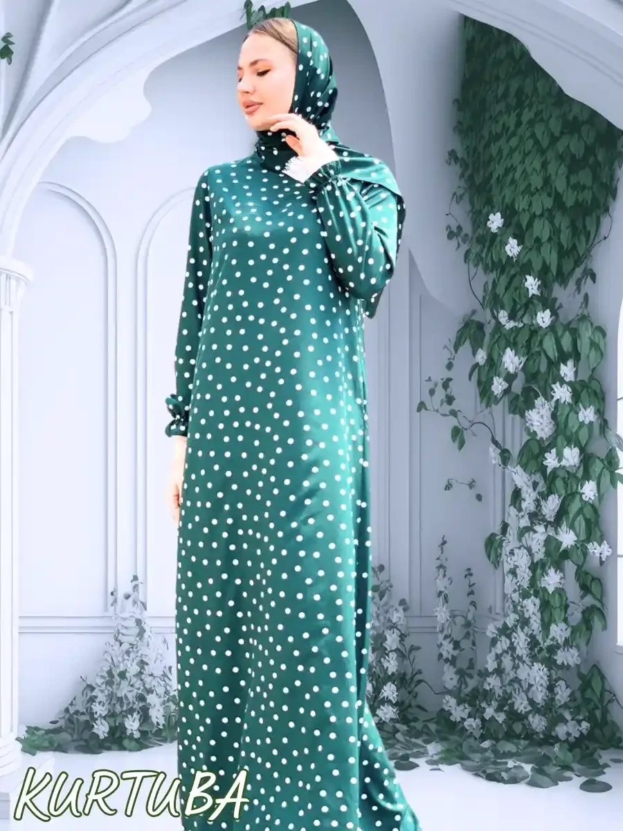 Abaya With Scarf Emerald Polka Dot Anika
