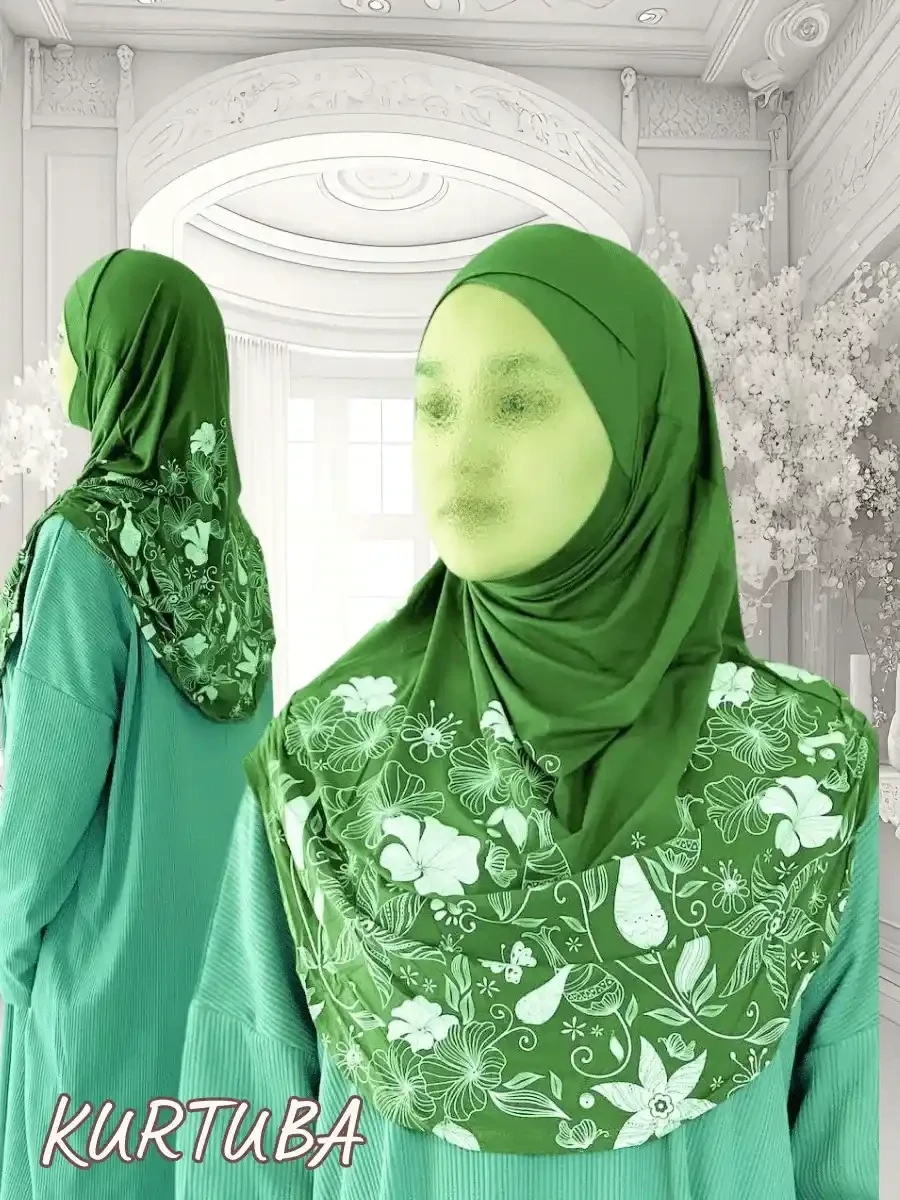 Instant Hijab Ready to Wear - Green Floral Print - Sumaya Collection