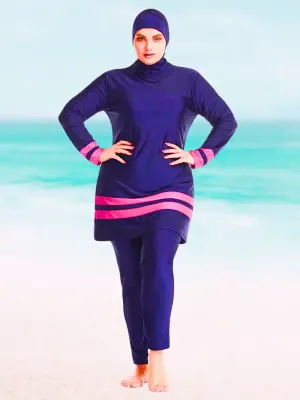 Maillot de Bain Burkini Bleu Marine et Rose