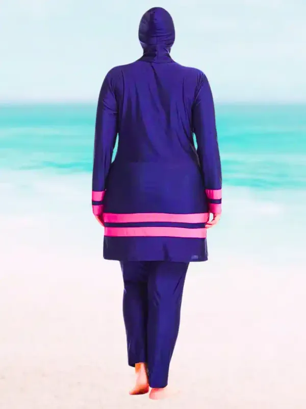 Maillot de Bain Burkini Bleu Marine et Rose