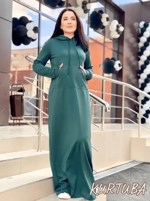 Hoodie Dress Maxi - Green - Collection Samira