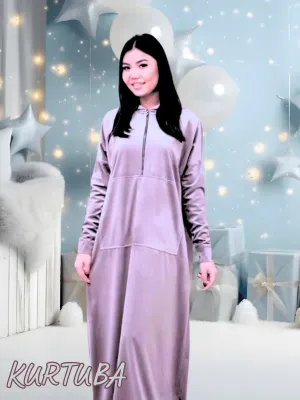 Robe longue à capuche - Velours - Couleur argent - Collection Jamila