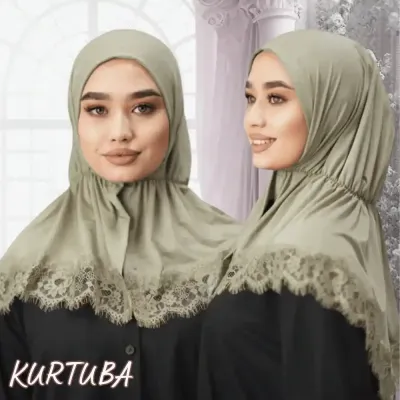 Hijab avec dentelle - Kaki claire - Collection Angelina
