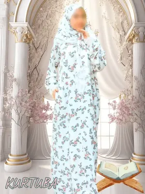 Abaya With Scarf White Floral Print Fatiha