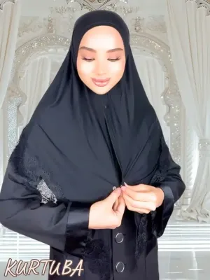 Foulard avec dentelle - Noir - Collection Amira